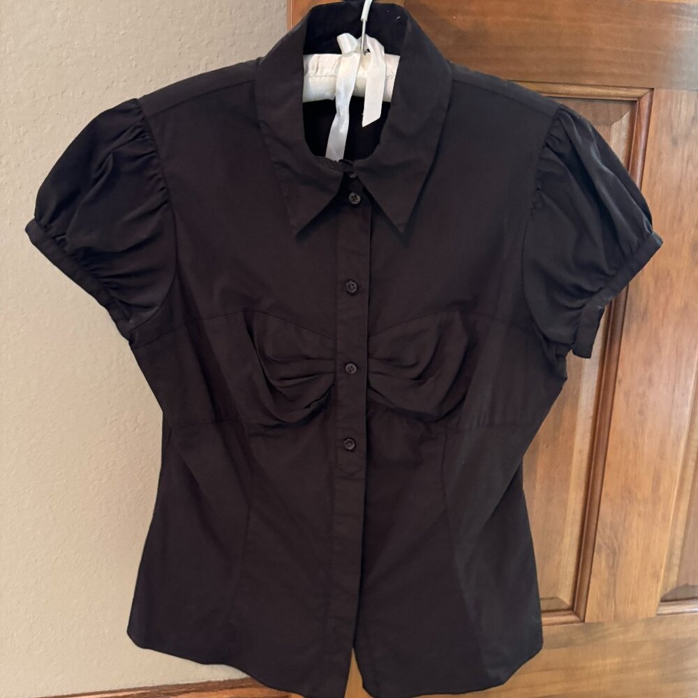 Moda International Short Sleeved Blouse Black, Size Large